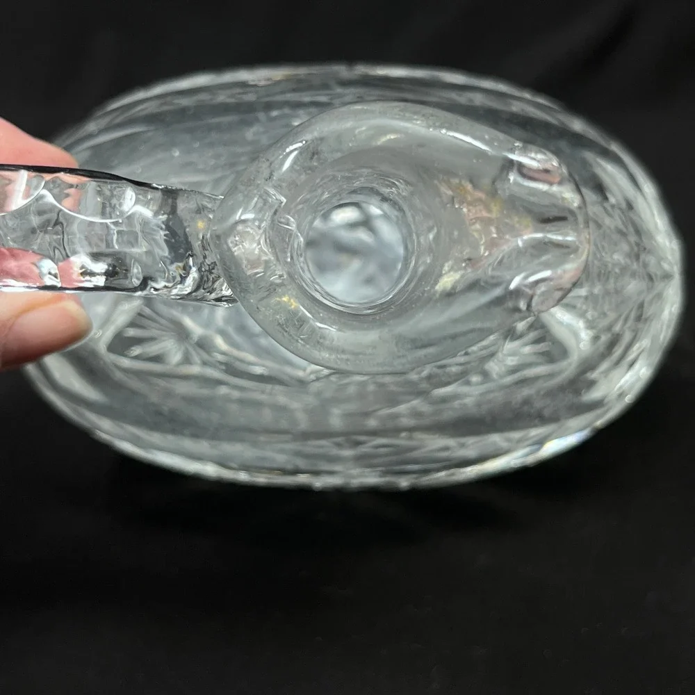 Vintage Cut Glass Handled Cruet‎ Decanter with Stopper Starburst Diamond Pattern